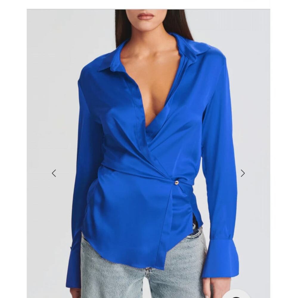 NWT Karry SEROYA Blue Long Sleeve work career blouse size small